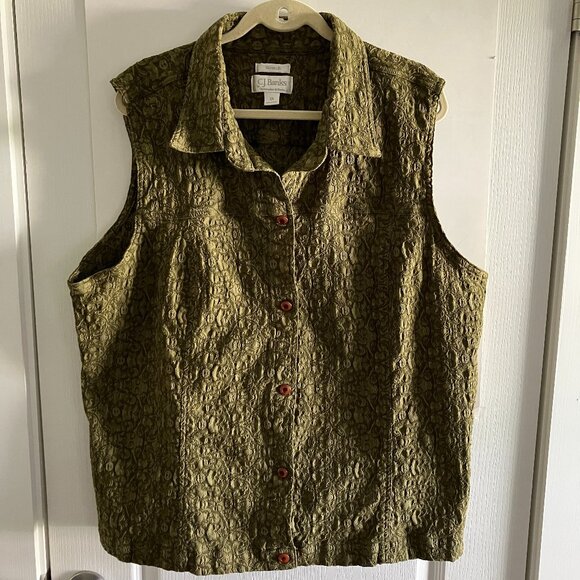 CJ Banks Vest size 3X Button Front Green Stretch Vest Boho Comfy. - Picture 1 of 13